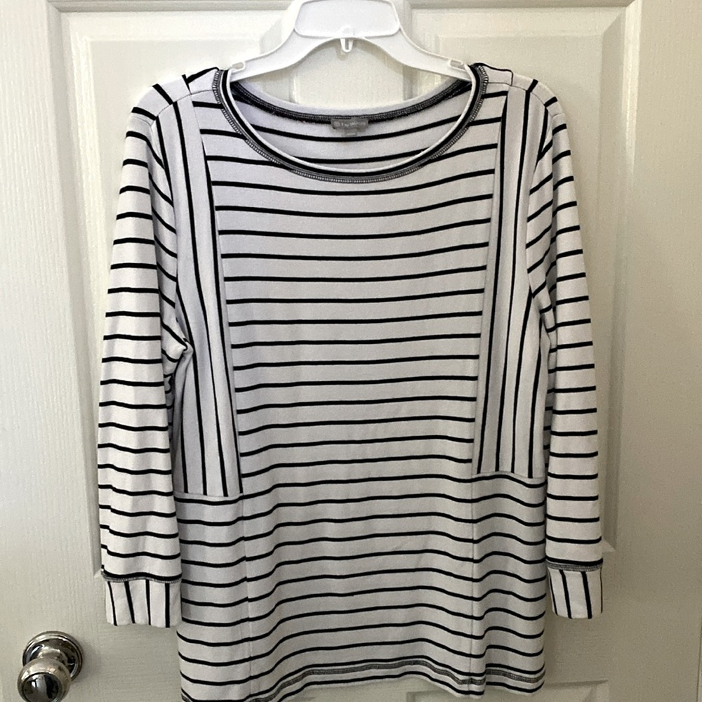 Talbots blue and white French striped top. Size Large.